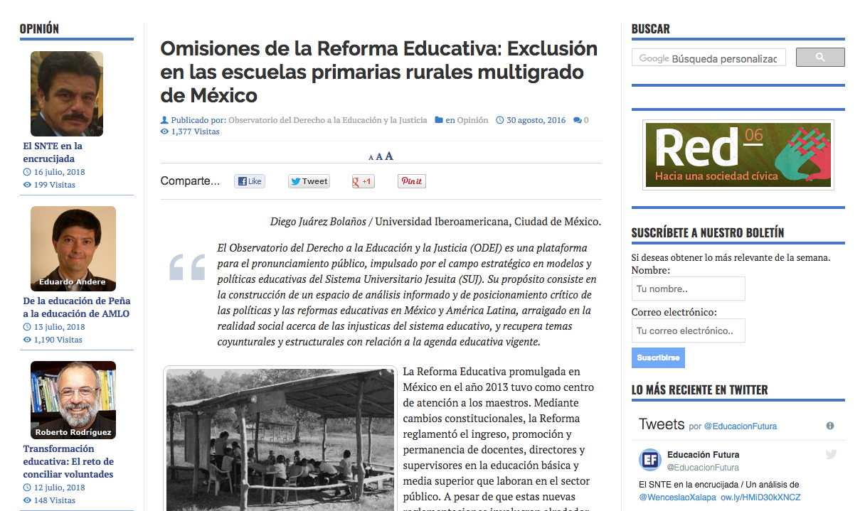 Omisiones de la Reforma Educativa: Exclusión en las escuelas primarias rurales multigrado de México