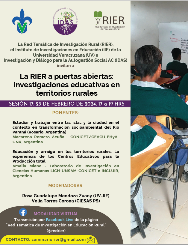 Próxima sesión del Seminario "La RIER a puertas abiertas: investigaciones educativas en territorios rurales"