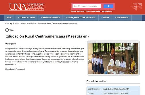 Maestría en Educación Rural Centroamericana, Universidad Nacional de Costa Rica