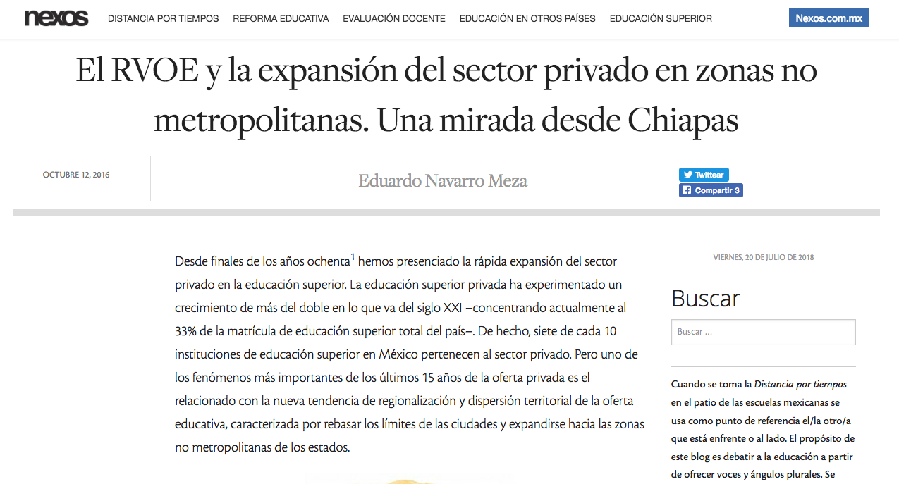 El RVOE y la expansión del sector privado en zonas no metropolitanas. Una mirada desde Chiapas